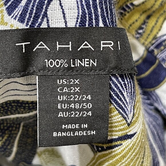 Tahari Top Blouse 100% Linen Tunic Blouse Top Size 2X Green Navy - Picture 5 of 6